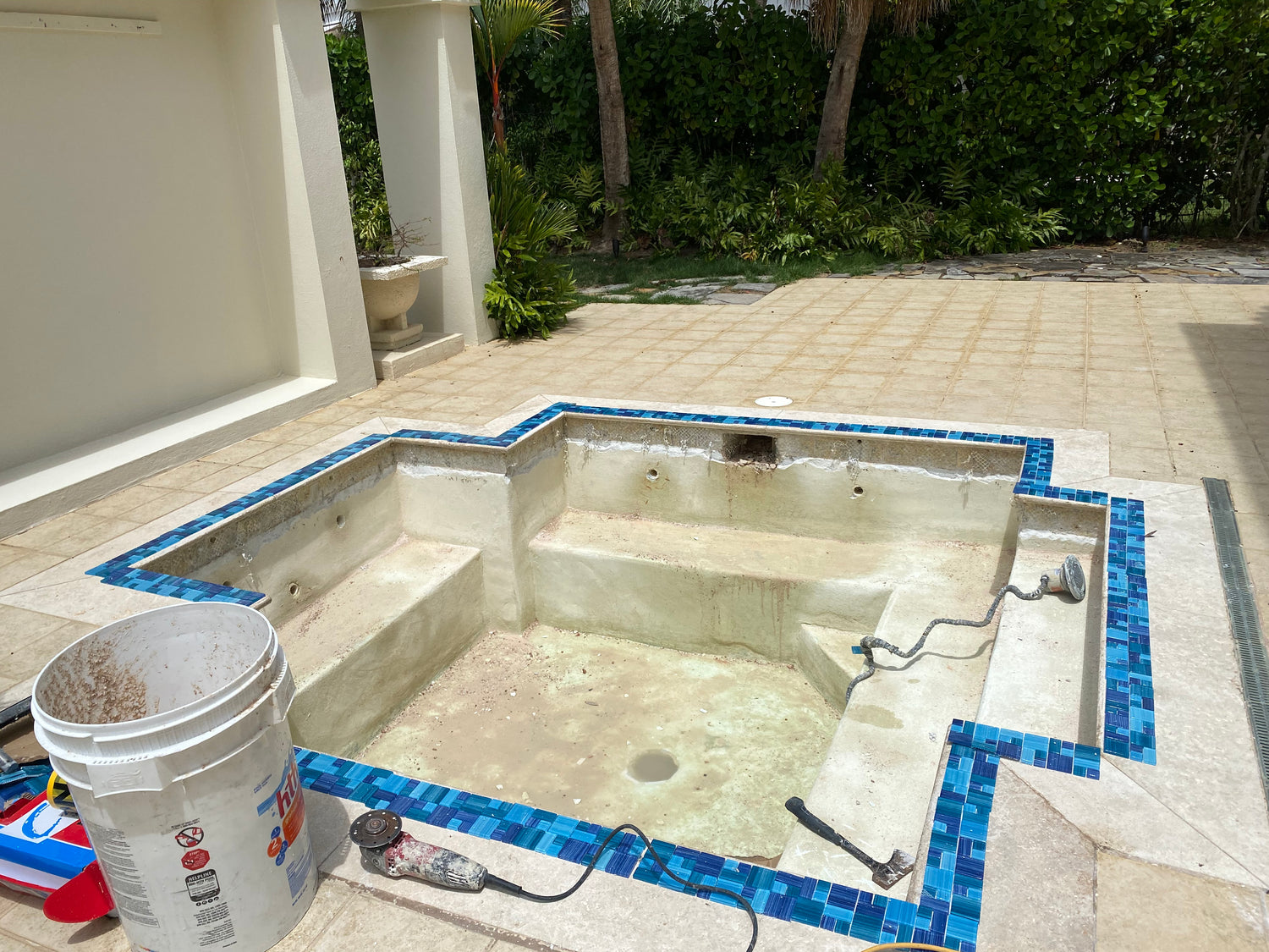 An empty Spa in very bad shape being restored